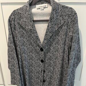 Caroline Rose, Black and white abstract print topper, size 3X